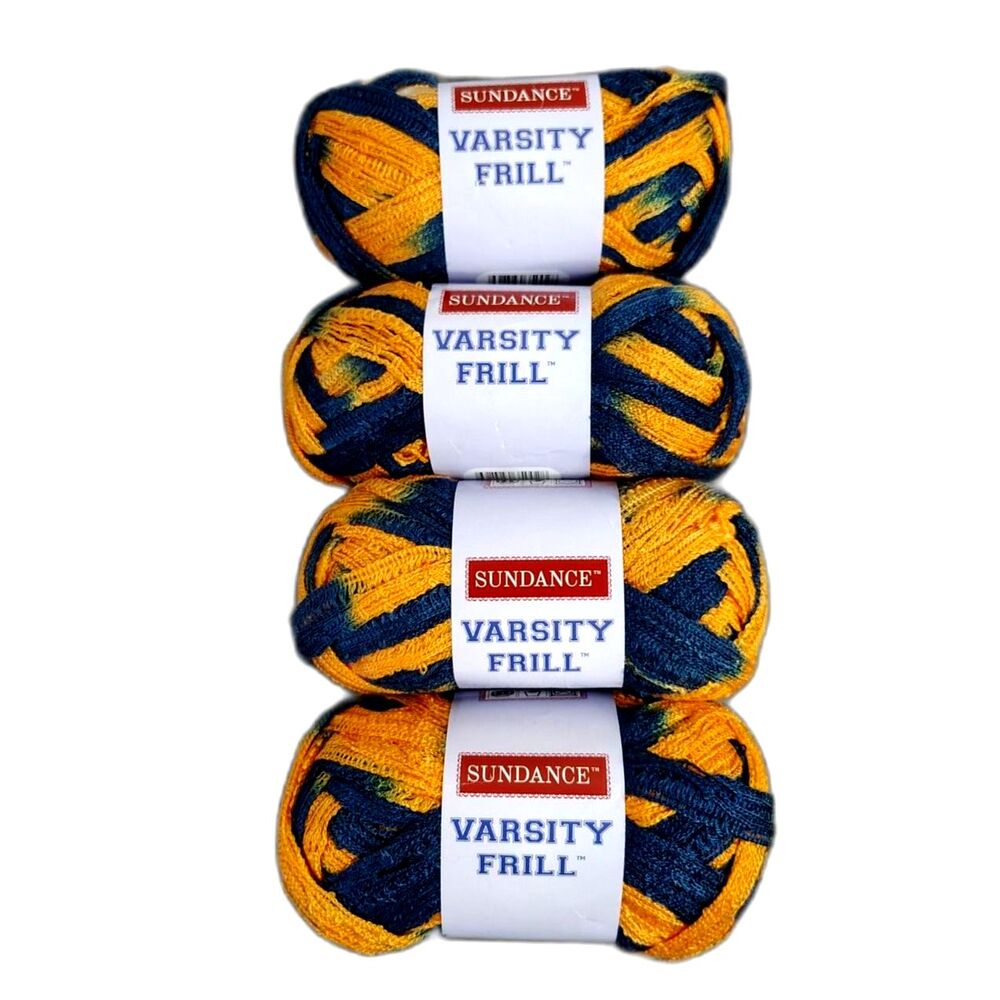 Sundance Varsity Frill Yarn Lot 4 Skeins Blue Orange Ruffle Acrylic College